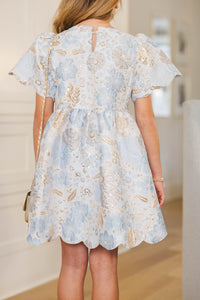 Girls: All The Glitter Light Blue Brocade Dress