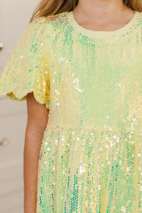 Girls: Add a Little Shine Yellow Sequin Babydoll Dress