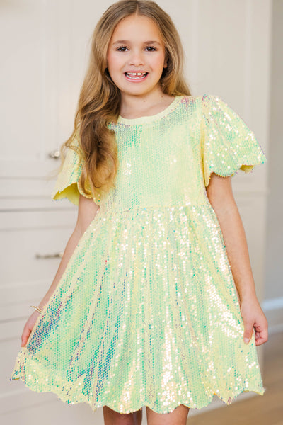Girls: Add a Little Shine Yellow Sequin Babydoll Dress, (10/12) - The Mint Julep Boutique