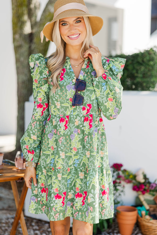 At This Time Green Floral L/S Babydoll Dress, Medium - The Mint Julep Boutique | Women's Boutique Clothing At This Time Green Floral L/S Babydoll Dress, Medium - The Mint Julep Boutique | Women's Boutique Clothing