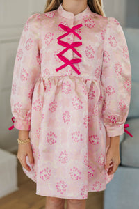 Girls: The Baileigh Pink Brocade L/S Dress