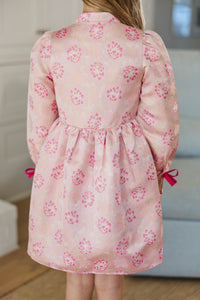 Girls: The Baileigh Pink Brocade L/S Dress