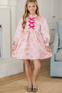 Girls: The Baileigh Pink Brocade L/S Dress