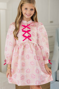 Girls: The Baileigh Pink Brocade L/S Dress