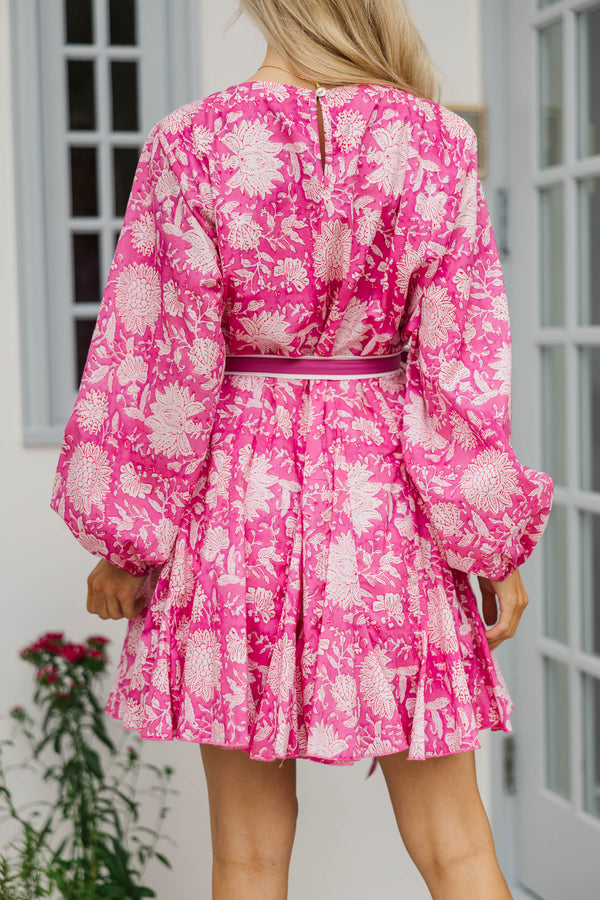 Stay Close Pink Chintz Dress