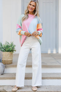 A Perfect Love Light Blue Colorblock Sweater