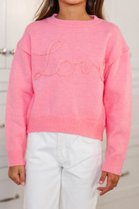 Girls: With Love Pink Script Sweater