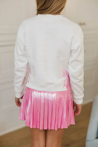 Girls: With The Cutest White 3 Hearts Patchwork Sweatshirt