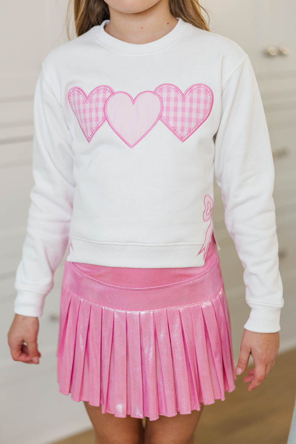 Girls: With The Cutest White 3 Hearts Patchwork Sweatshirt