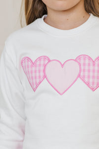 Girls: With The Cutest White 3 Hearts Patchwork Sweatshirt