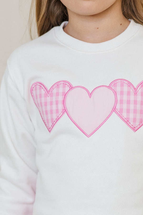 Girls: With The Cutest White 3 Hearts Patchwork Sweatshirt