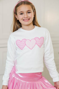 Girls: With The Cutest White 3 Hearts Patchwork Sweatshirt