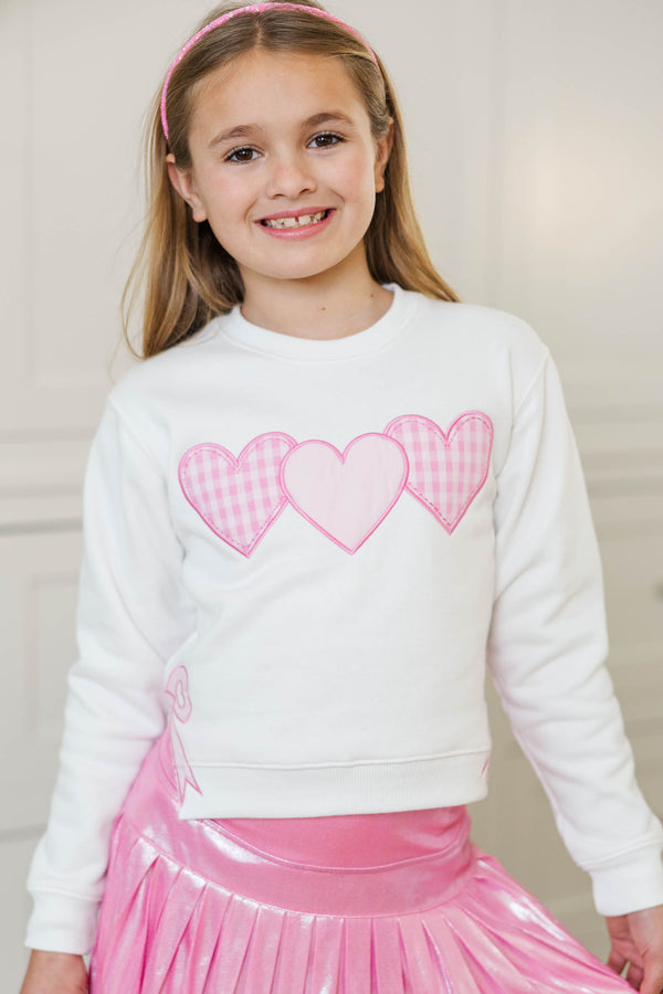 Girls: With The Cutest White 3 Hearts Patchwork Sweatshirt