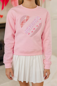 Girls: With The Cutest Blush Heart Patchwork Sweatshirt