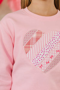 Girls: With The Cutest Blush Heart Patchwork Sweatshirt