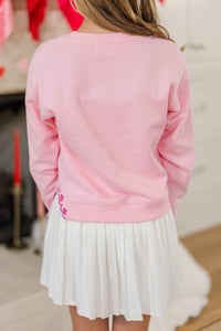 Girls: With The Cutest Blush Heart Patchwork Sweatshirt