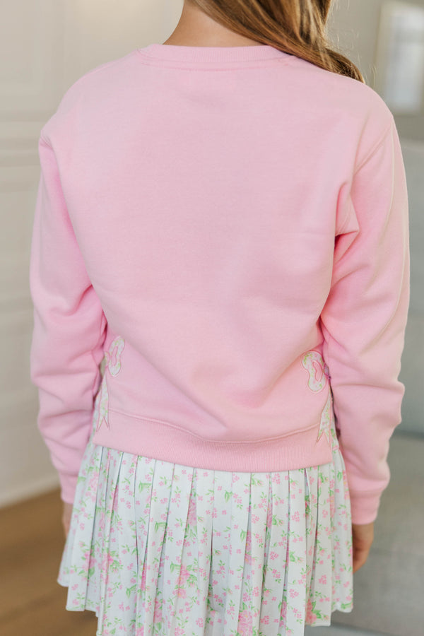 Girls: With The Cutest Pink Bow Patchwork Sweatshirt