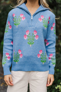 Bloom Bright Denim Blue Medallion Quarter Zip