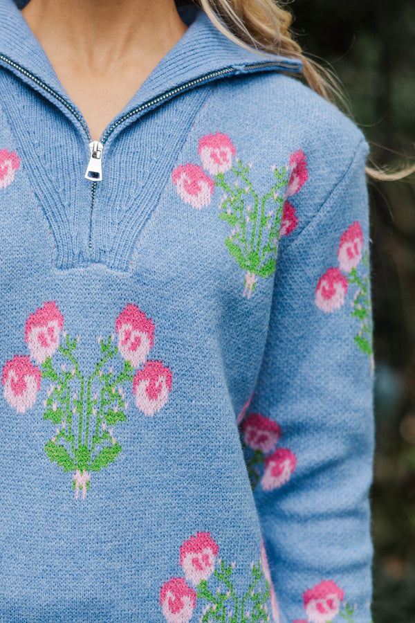 Bloom Bright Denim Blue Medallion Quarter Zip