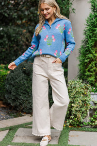 Bloom Bright Denim Blue Medallion Quarter Zip