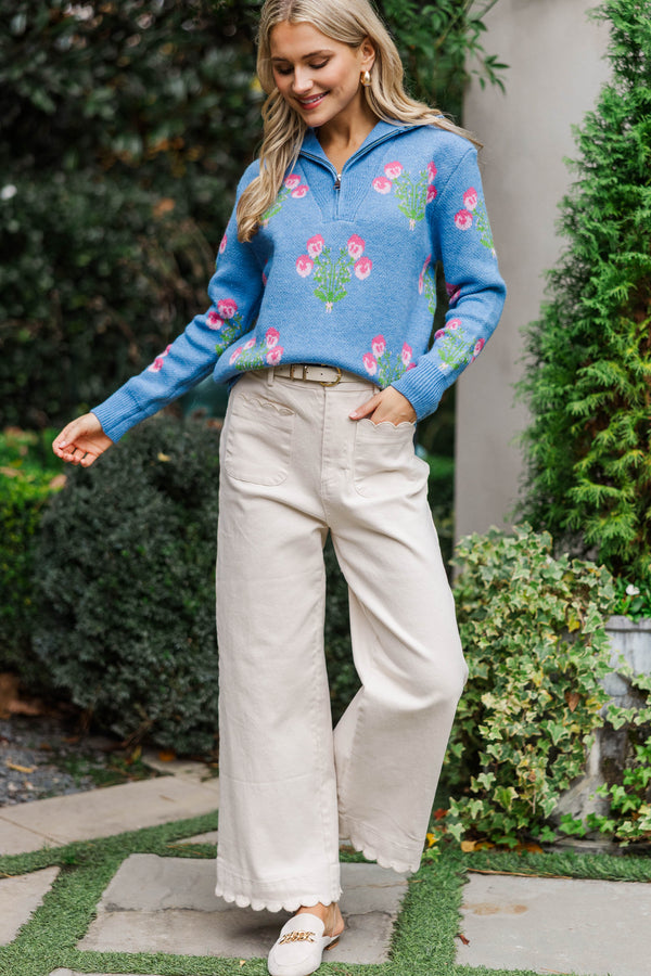 Bloom Bright Denim Blue Medallion Quarter Zip