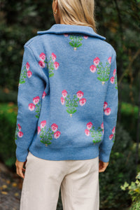Bloom Bright Denim Blue Medallion Quarter Zip