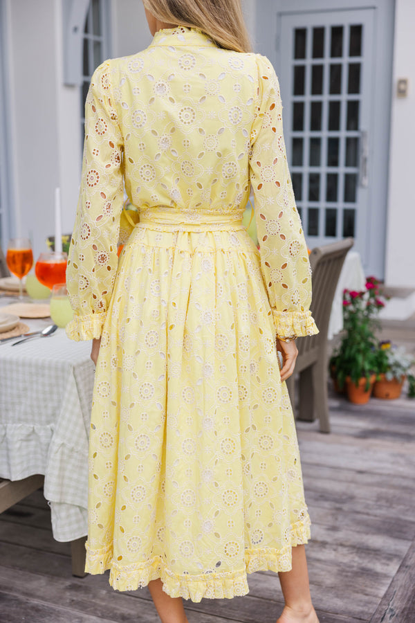 Living Easy Yellow Eyelet Linen Midi Dress