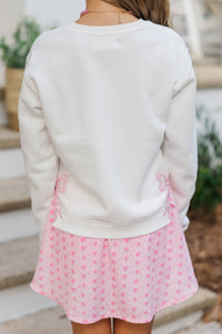 Girls: With The Cutest White Bow Patchwork Sweatshirt