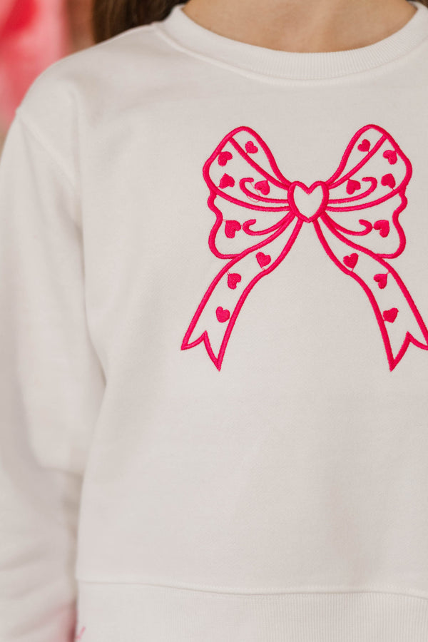 Girls: With The Cutest White Love Embroidered Sweatshirt
