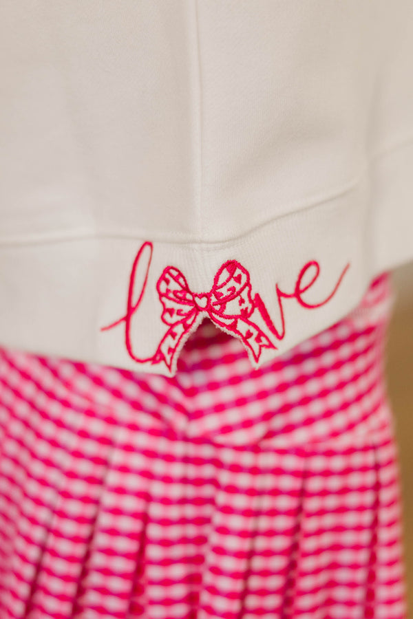 Girls: With The Cutest White Love Embroidered Sweatshirt