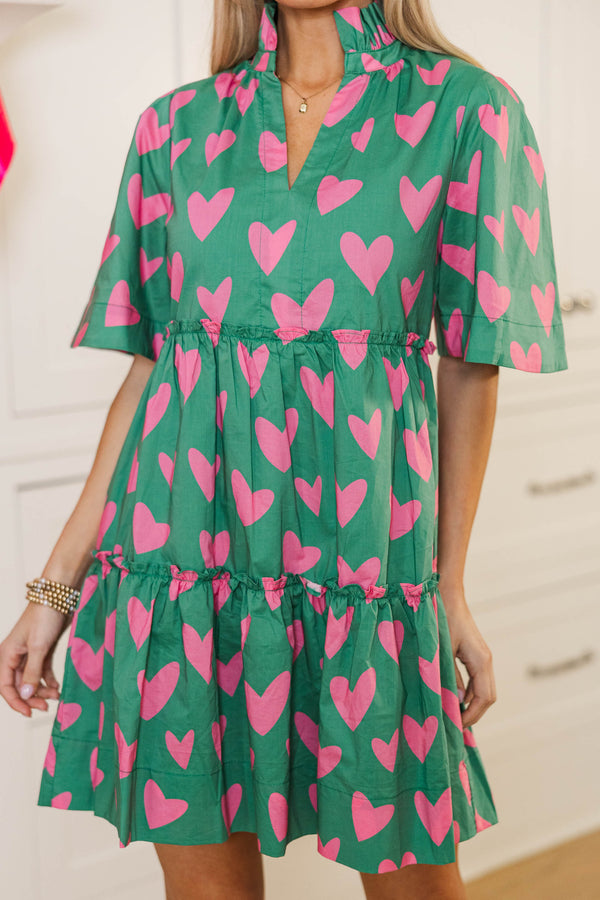 Feeling Your Best Green & Pink Heart Dress