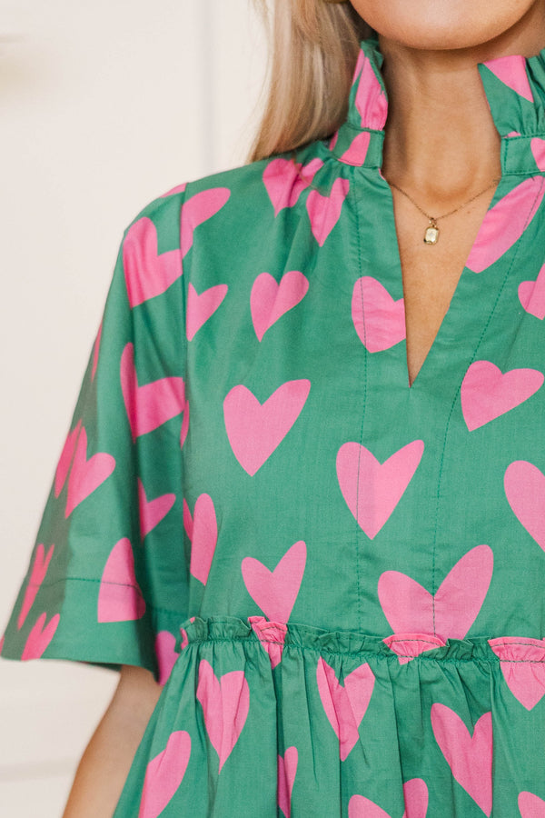 Feeling Your Best Green & Pink Heart Dress