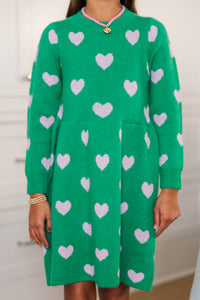 Girls: Heart To Heart Green Fuzzy Sweater Dress