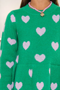 Girls: Heart To Heart Green Fuzzy Sweater Dress