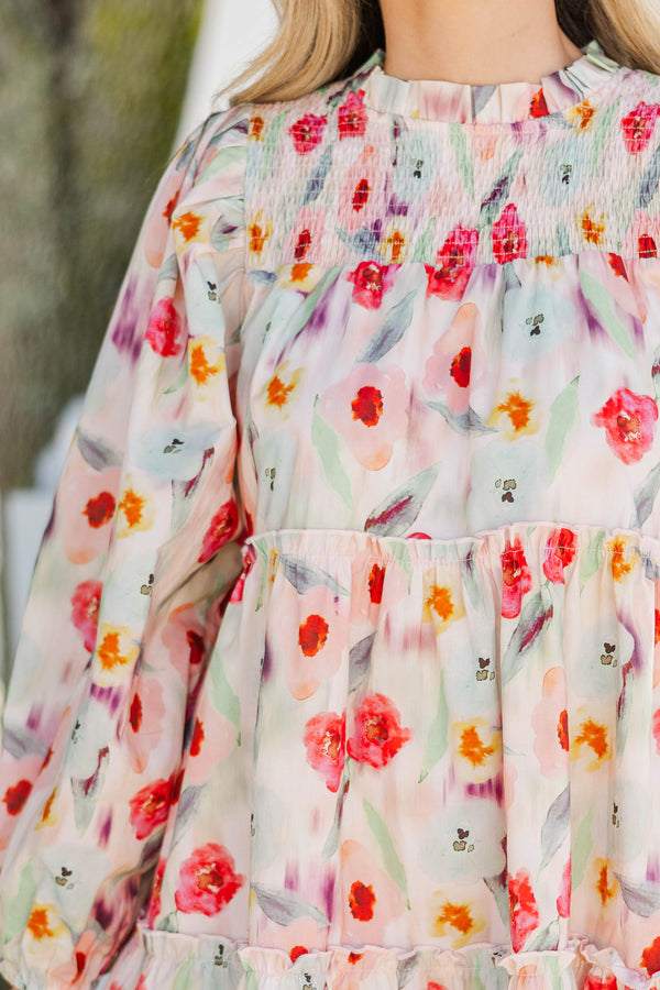 Be Your Best Cream Watercolor Babydoll Dress