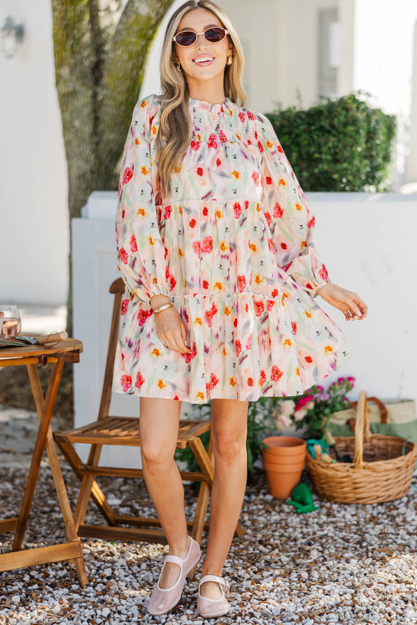 Be Your Best Cream Watercolor Babydoll Dress