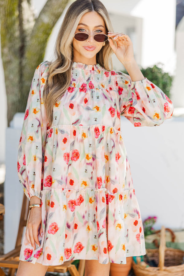 Be Your Best Cream Watercolor Babydoll Dress