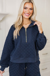 Cozy As Can Be Navy Quilted Pullover