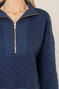 Cozy As Can Be Navy Quilted Pullover