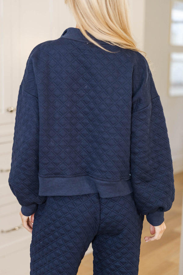 Cozy As Can Be Navy Quilted Pullover