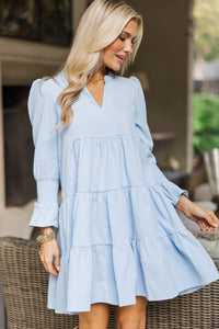 In Your Happy Place Light Blue Corduroy Babydoll Dress