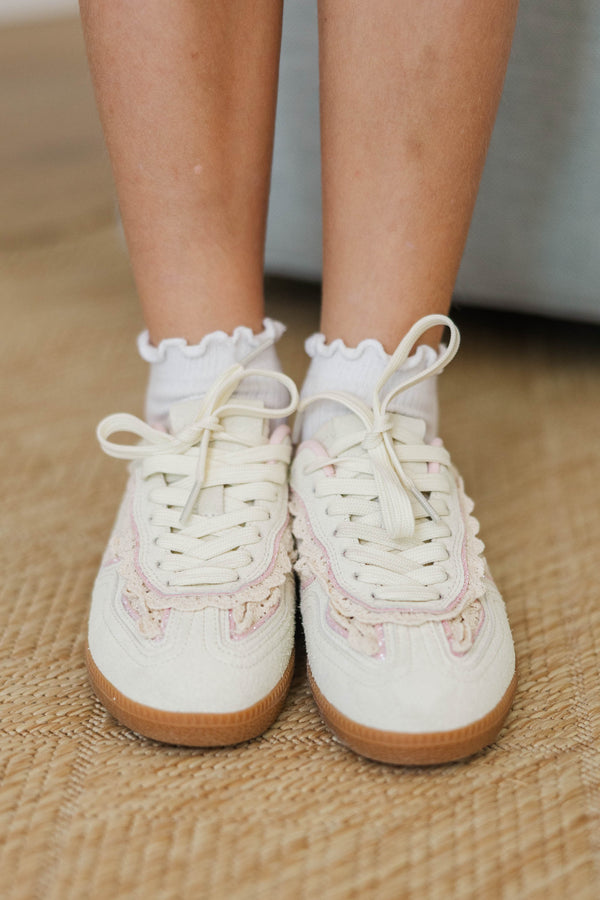 Girls: Ruffle & Ready Cream Ruffle Sneakers
