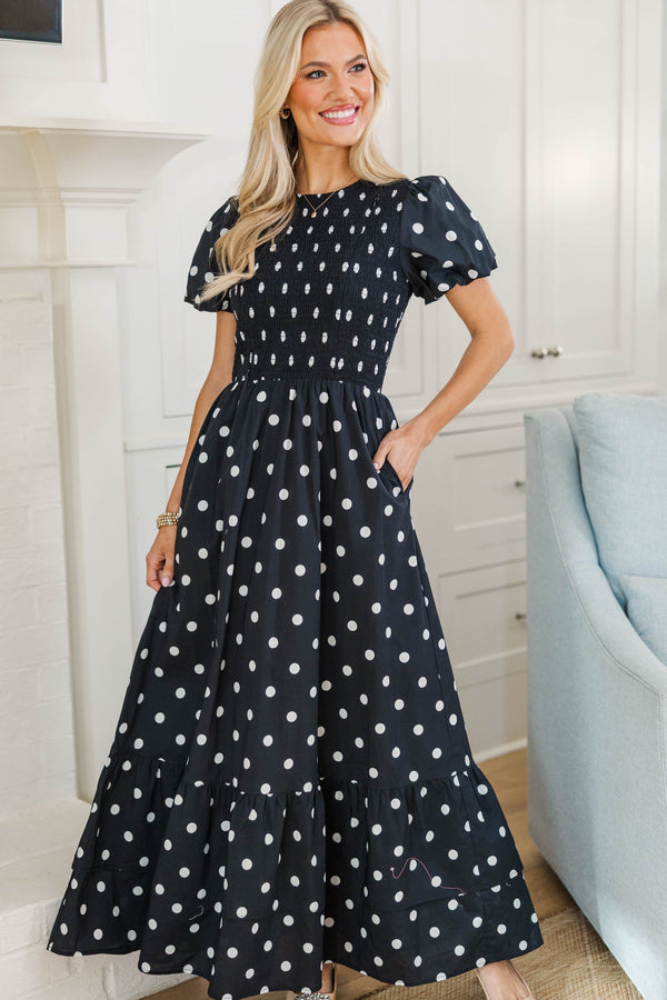 NURSING COLLECTION: Make The Right Choice Black Polka Dot Maxi Dress