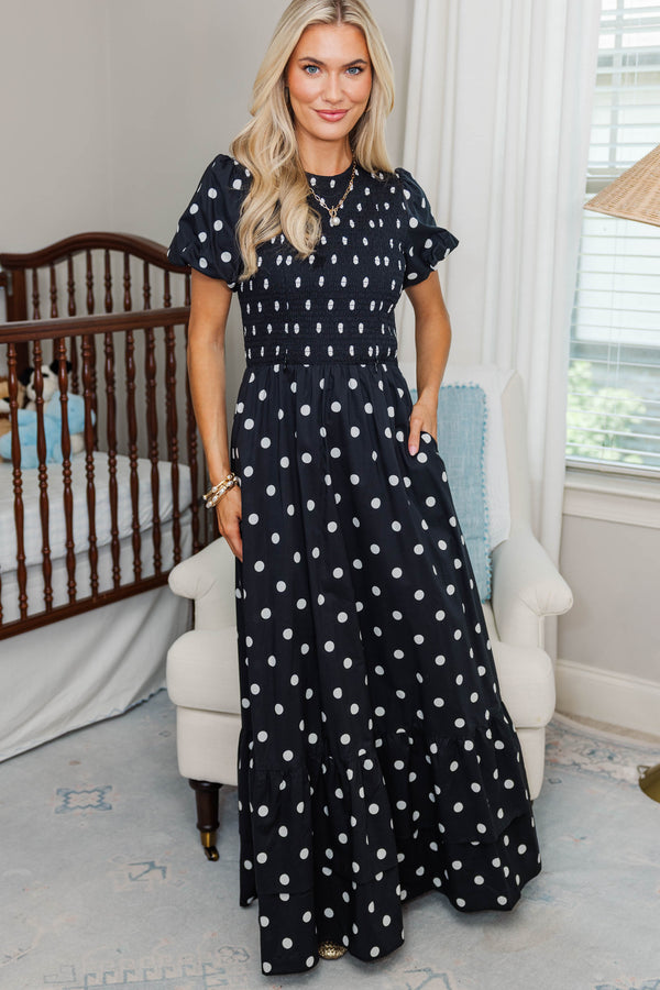 NURSING COLLECTION: Make The Right Choice Black Polka Dot Maxi Dress