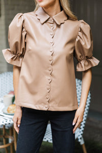 Live A Little Camel Leather Blouse