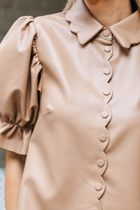 Live A Little Camel Leather Blouse