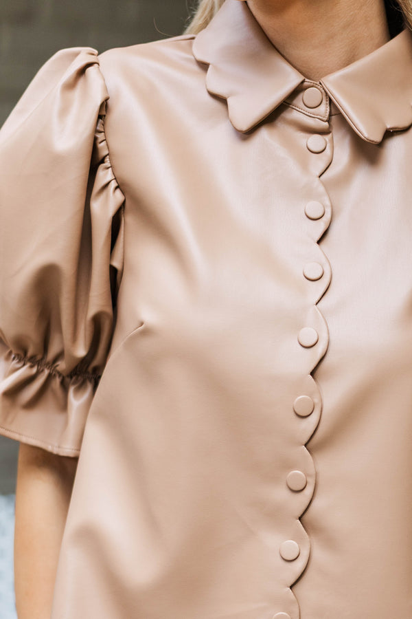 Live A Little Camel Leather Blouse