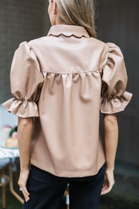 Live A Little Camel Leather Blouse