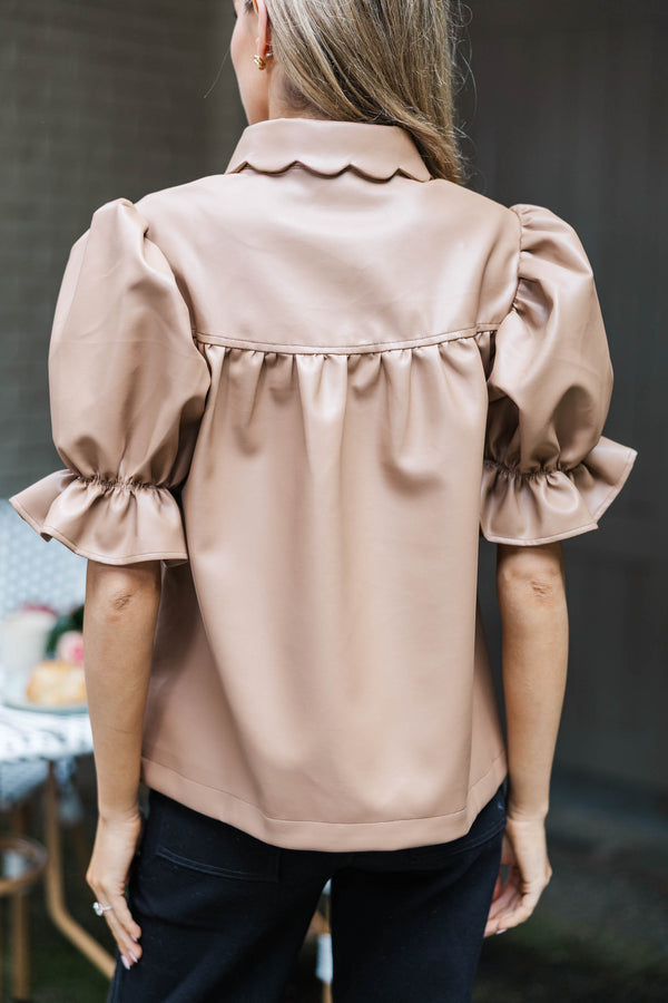 Live A Little Camel Leather Blouse