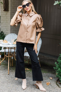 Live A Little Camel Leather Blouse